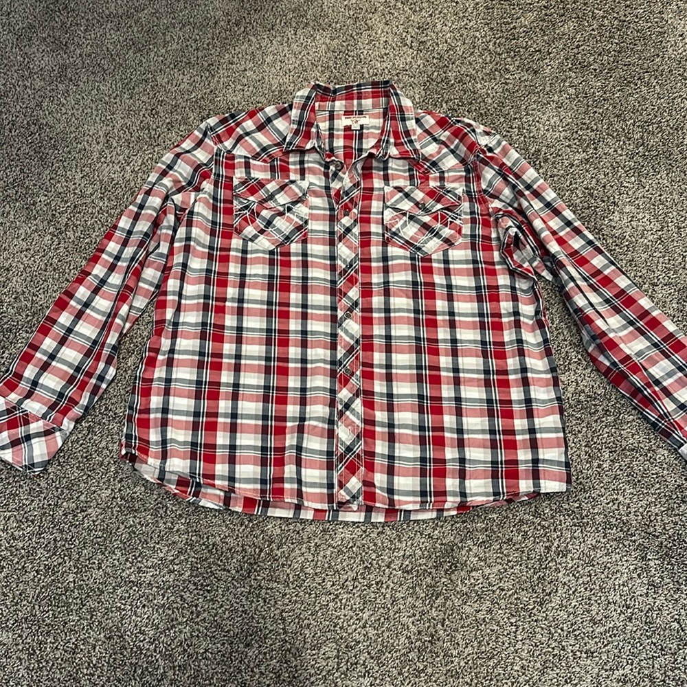 Mens True Religion plaid button down long sleeve tee shirt